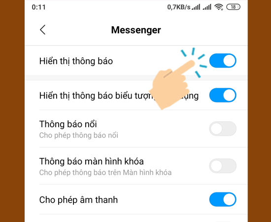 Bật/Tắt tùy muốn ở Hiển thị thông báo