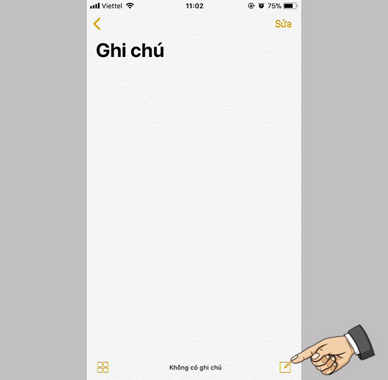 Mở ghi chú >> Chọn ô vuông