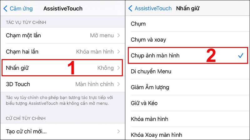 Thiết lập tính năng Nhấn giữ để chụp màn hình với nút Home ảo.