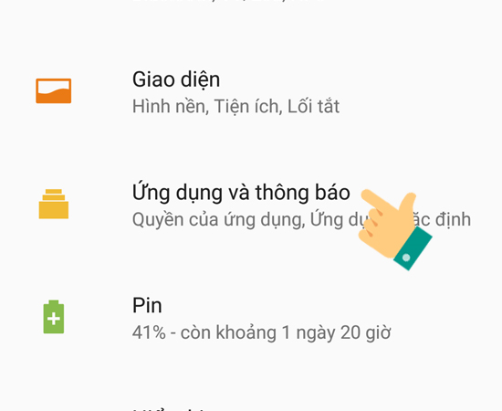 Bước 2: Trong menu Cài đặt, bạn chọn Ứng dụng và thông báo.