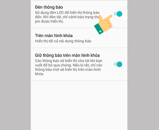 Bước 4: Kích hoạt Đèn thông báo để bật thông báo của các ứng dụng bạn đã chọn.