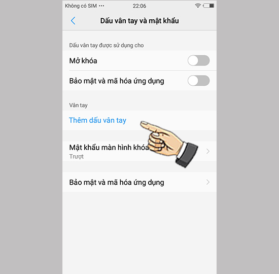 Chọn thêm dấu vân tay.