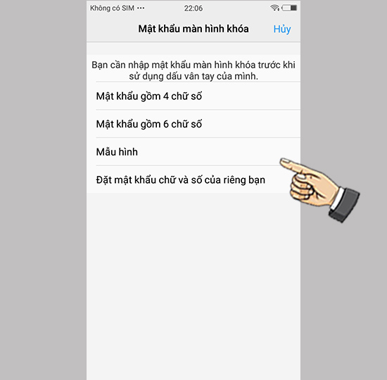 Chọn mật khẩu dự phòng.