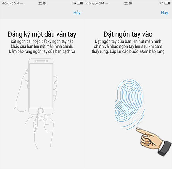 Thiết lập vân tay như hướng dẫn.
