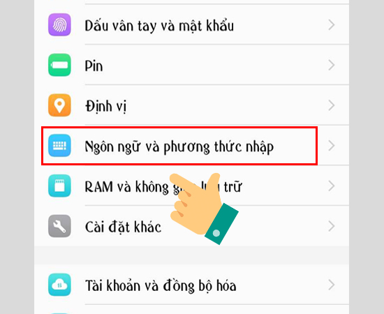 Bước 1: Chọn Cài Đặt và chọn đến phần Ngôn ngữ và phương thức nhập.