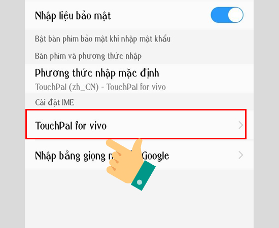 Bước 2: Chọn đến phần TouchPal for vivo