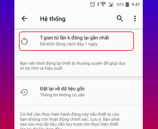 Xem thời gian từ lần khởi động lại gần nhất