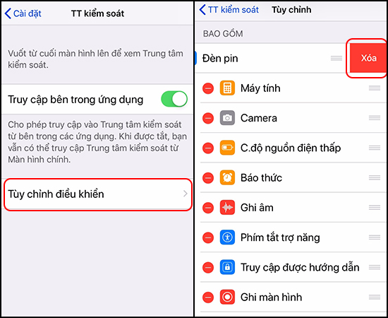  Xóa bớt công cụ trong Tùy chỉnh điều khiển.