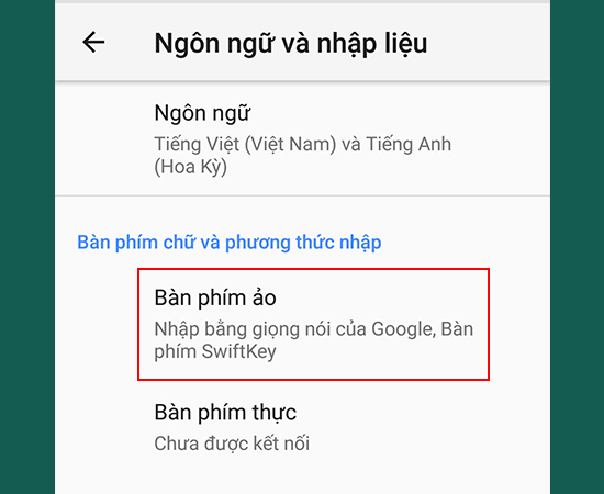 Bước 3: Chọn Bàn phím ảo.