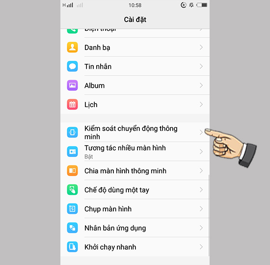 chọn Kiểm soát chuyển động thông minh
