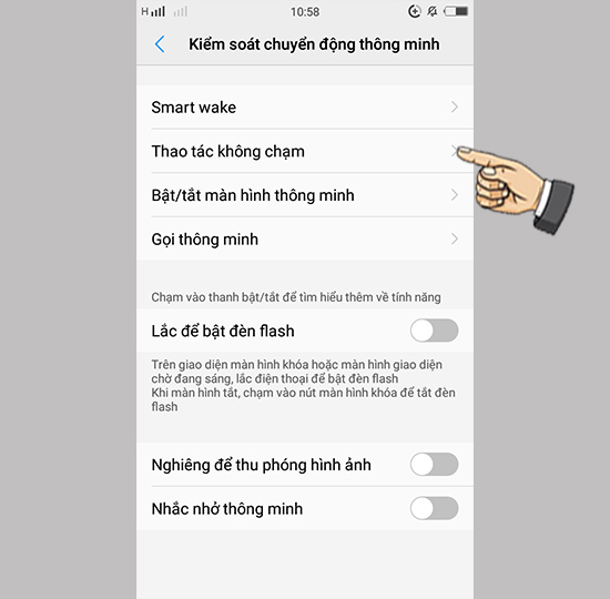 Bước 2: Chọn Thao tác không chạm