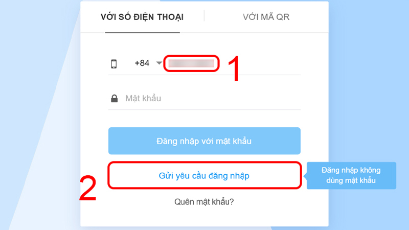 Nhập số điện thoại và nhấn Gửi yêu cầu đăng nhập