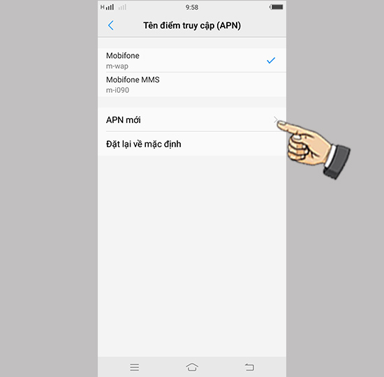 Bước 3: Chọn APN mới