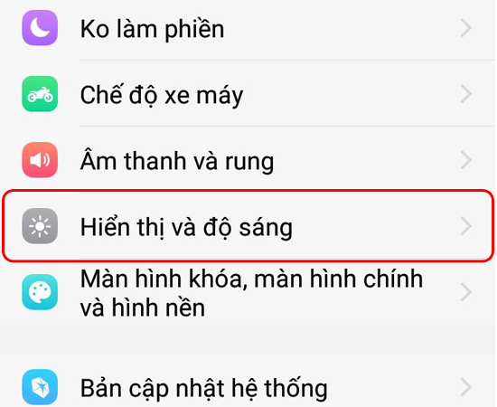 Bước 2: Tại đây, các bạn tìm đến và chọn mục Hiển thị độ sáng.