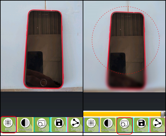 chọn Blur, thay đổi size, chỉnh sửa