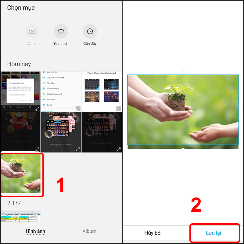 Chọn Hình ảnh muốn đặt và nhấn Lưu lại.