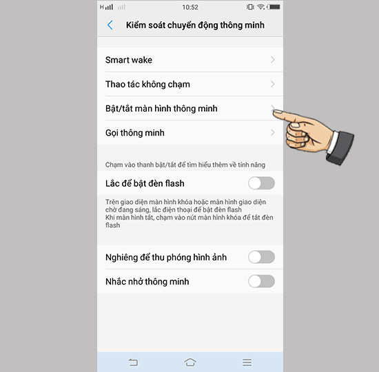 Bước 2: Chọn Bật/tắt màn hình thông minh
