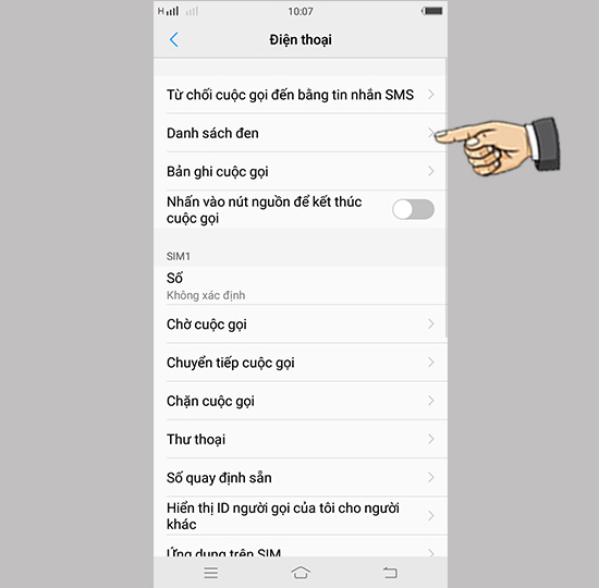 Bước 2: Chọn Danh sách đen