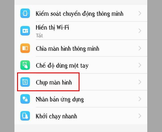 1. Bạn có thể vào Cài đặt và chọn Chụp màn hình.