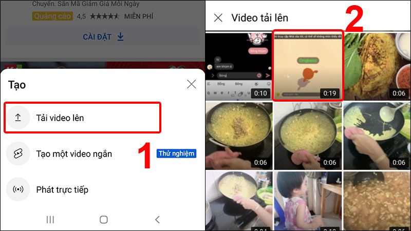  Nhấn vào Tải video lên và chọn video muốn upload