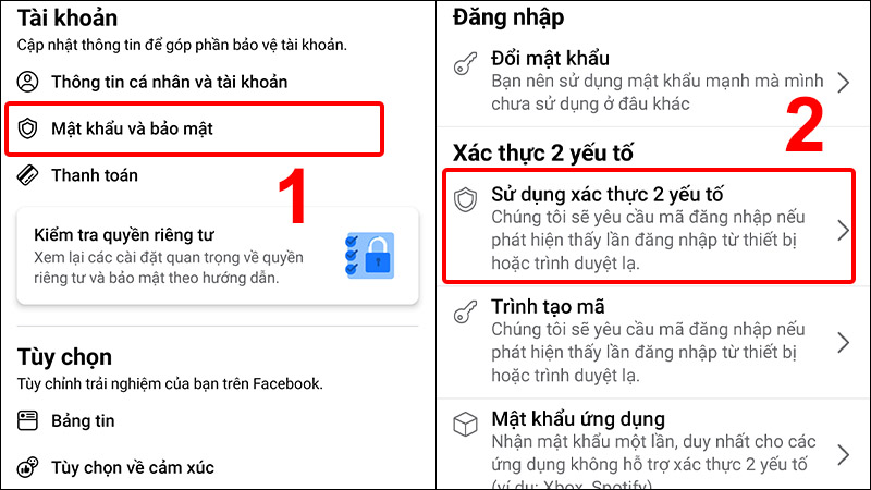 Vào Mật khẩu và bảo mật và chọn Sử dụng xác thực 2 yếu tố