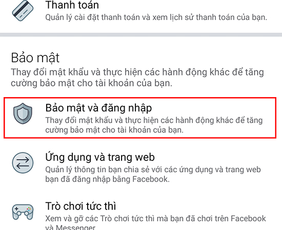 Bước 1: Cũng tại phần Cài đặt tài khoản nhưng lần này các bạn chọn Bảo mật và đăng nhập