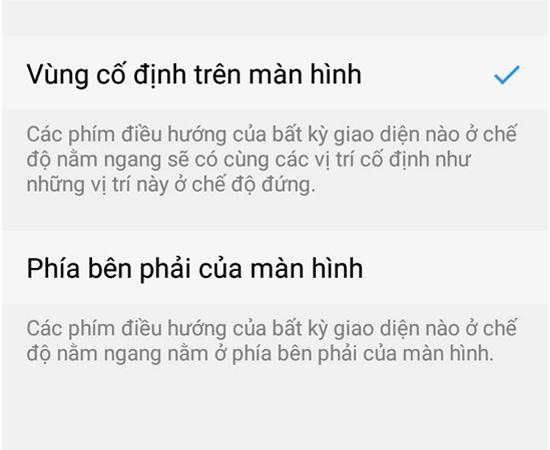c&agrave;i đặt Vị tr&iacute; c&aacute;c ph&iacute;m điều hướng ở chế độ nằm ngang