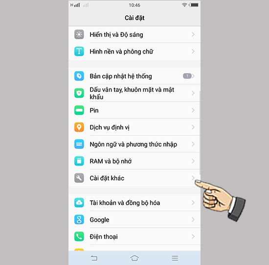 Bước 1: Vào cài đặt chọn cài đặt khác.