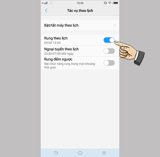 Bước 3: Bật rung, ngoại tuyến theo lịch.