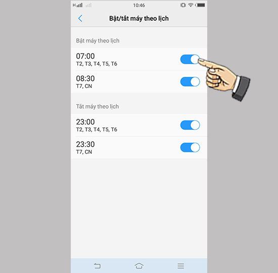 Bước 4: Chọn tắt mở máy theo lịch.