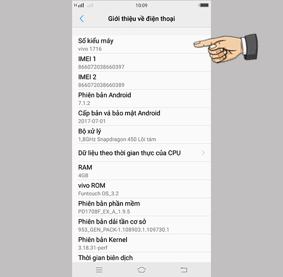 Bước 3: Thông tin kiểu máy và IMEI máy.