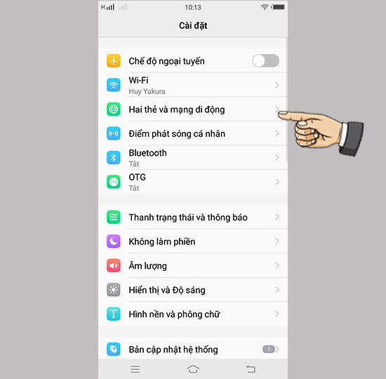 Bước 1: Vào cài đặt chọn hai thẻ sim và mạng di động.