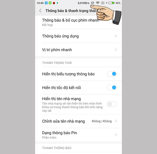 Tốc độ mạng được hiển thị