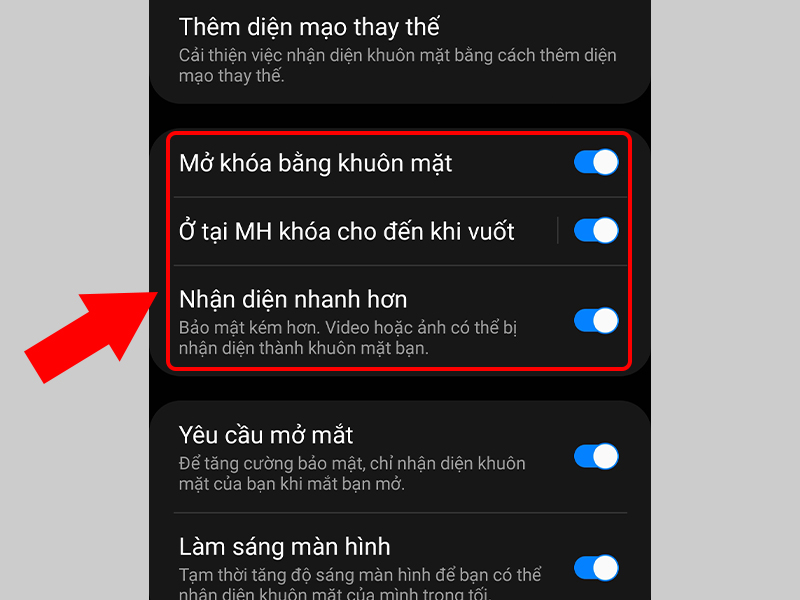 C&aacute;c t&ugrave;y chọn li&ecirc;n quan kh&aacute;c trong Nhận diện khu&ocirc;n mặt