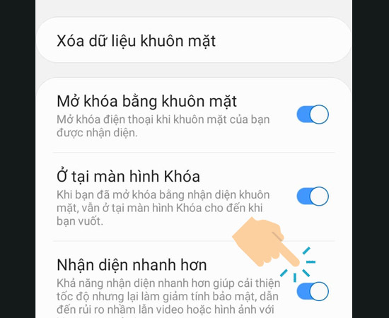 Ngoài ra bạn có thể thiết lập cài đặt khác trong phần cài đặt nhận diện khuôn mặt.