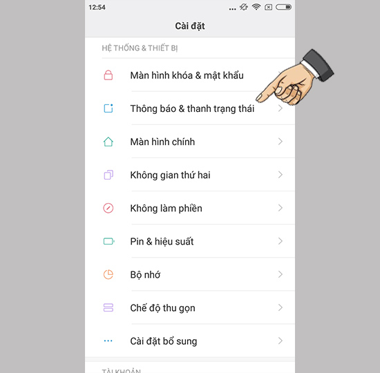 Vào cài đặt thông báo