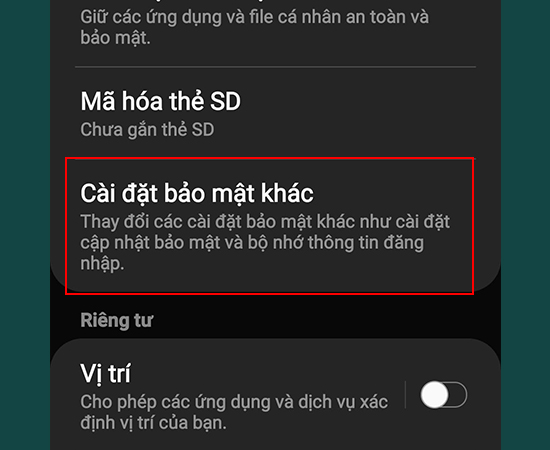 Bước 2: Chọn Cài đặt bảo mật khác.