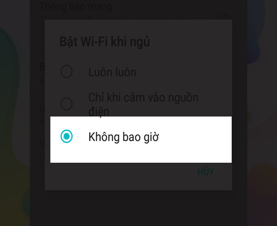 click chọn không bao giờ
