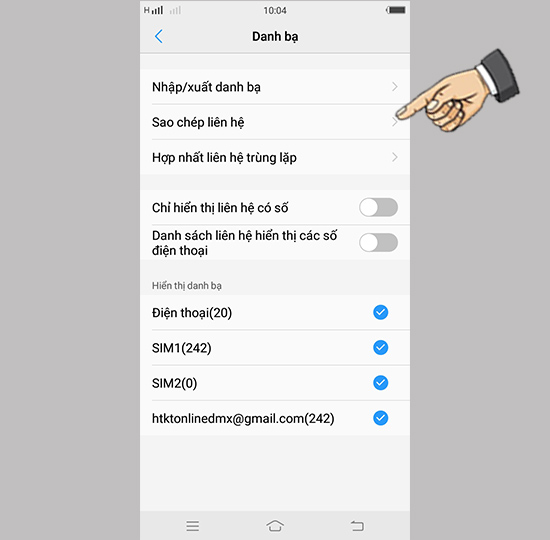 Chọn sao cháp liên hệ.