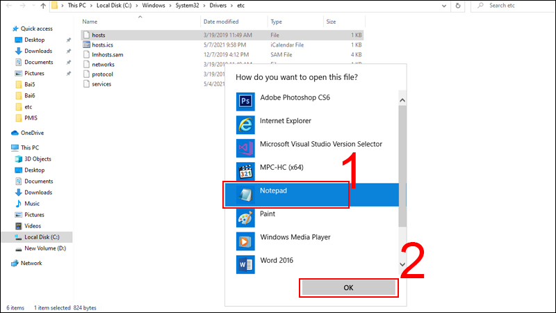 Chọn Notepad v&agrave; nhấn OK