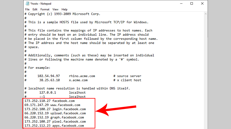 Copy d&atilde;y 1 hoặc d&atilde;y 2 v&agrave; d&aacute;n v&agrave;o cuối File Hosts
