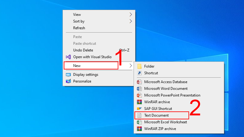 K&iacute;ch chuột phải m&agrave;n h&igrave;nh desktop v&agrave; chọn New > Chọn Text Document