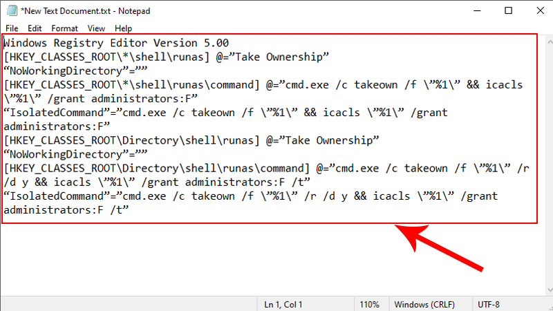 D&aacute;n đoạn lệnh v&agrave;o file vừa tạo