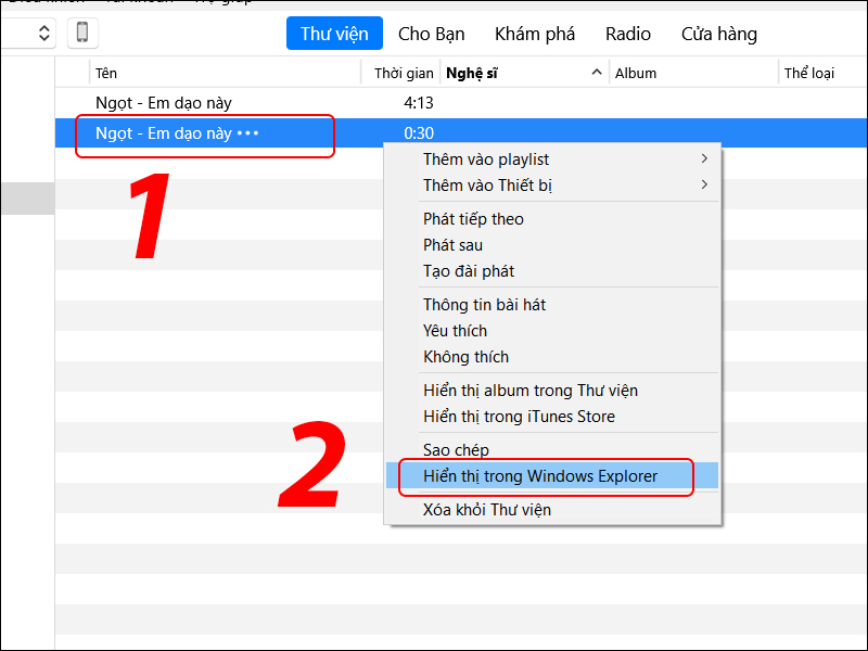 Mở file nhạc trong Windows Explorer