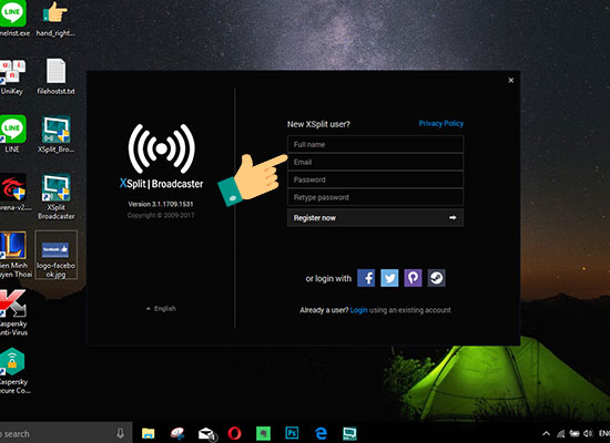 Điền các thông tin đăng ký tài khoản XSplit Broadcaster