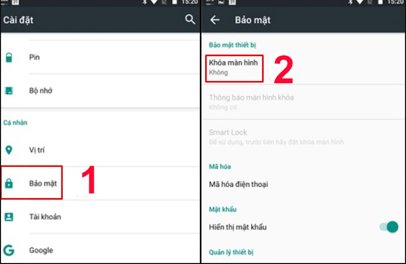 V&agrave;o c&agrave;i đặt chọn kh&oacute;a m&agrave;n h&igrave;nh
