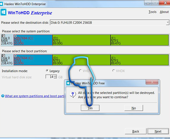 Bước 11: Nhấn YES để xác nhận cài đặt Windows và máy sẽ tiến hành cài đặt.