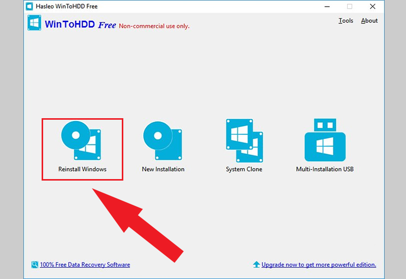 Giao diện chính phần mềm WinToHDD