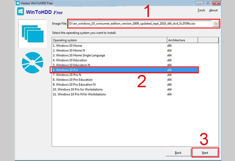 Giao diện chính phần mềm WinToHDD