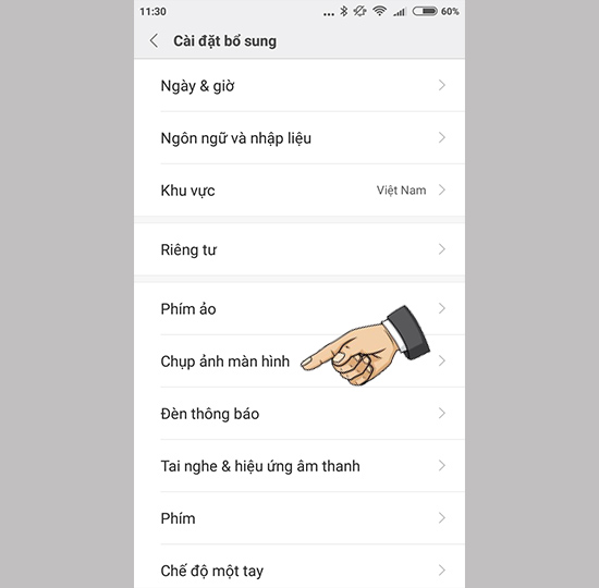 Vào chụp ảnh màn hình